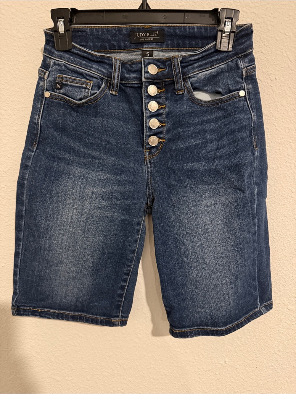 Judy Blue Dark Blue High-Rise Button-Front Denim Bermuda Shorts
